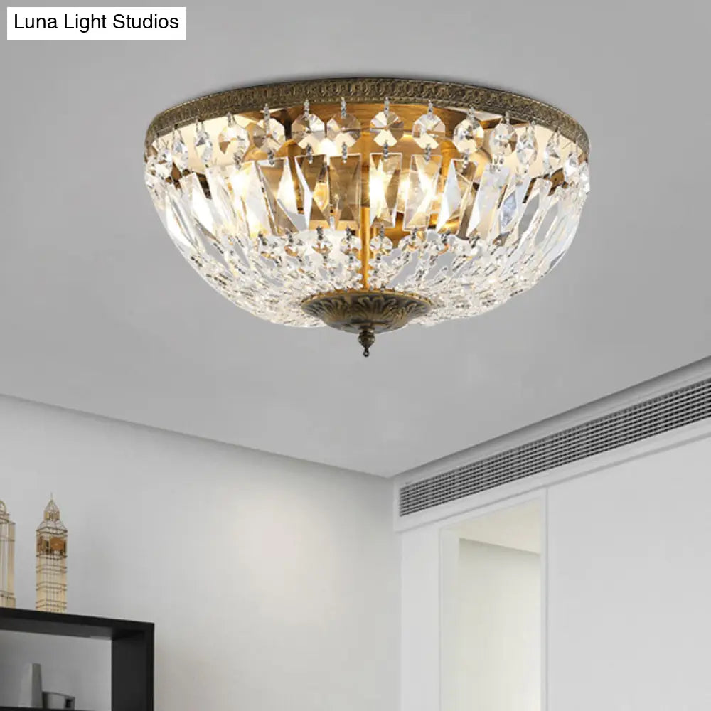 Crystal Dome Flush Mount Ceiling Fixture - Glamorous Bronze Finish