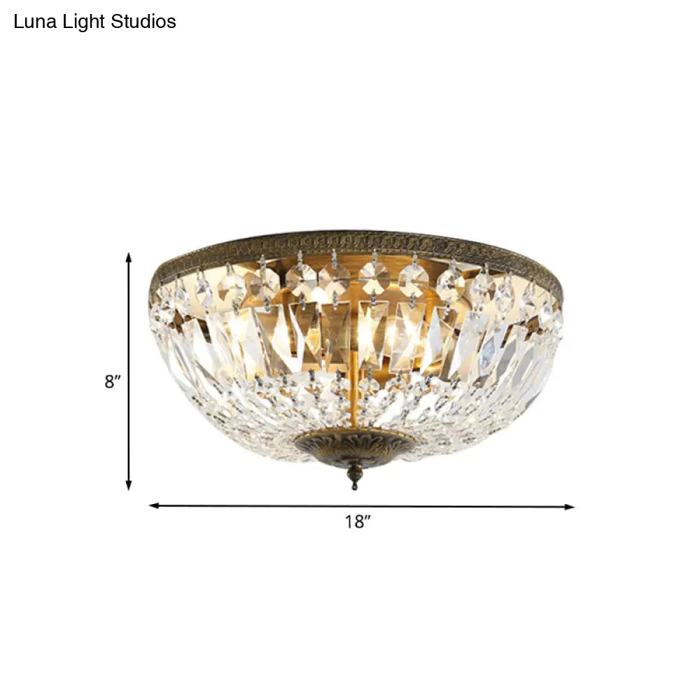 Crystal Dome Flush Mount Ceiling Fixture - Glamorous Bronze Finish