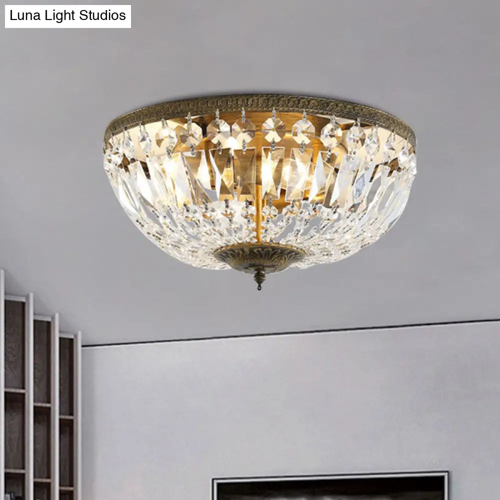 Crystal Dome Flush Mount Ceiling Fixture - Glamorous Bronze Finish