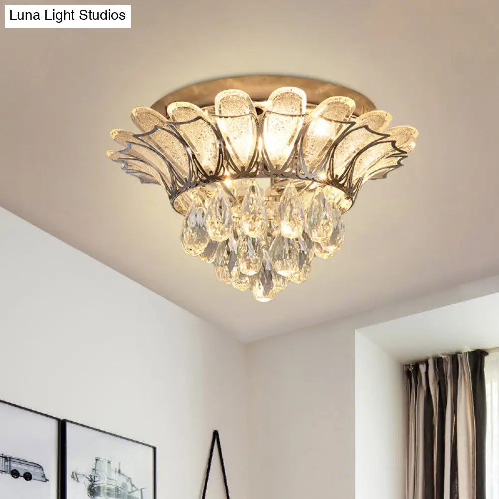 Crystal Droplet Flush Mount Ceiling Light With Led Perfect For Simple Bedroom Décor