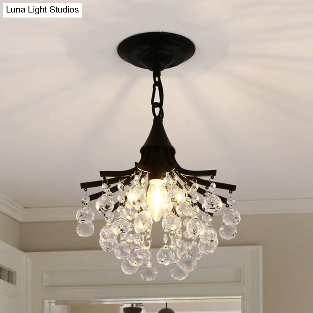 Metal Chandelier With Crystal Drop And Bare Bulb Design