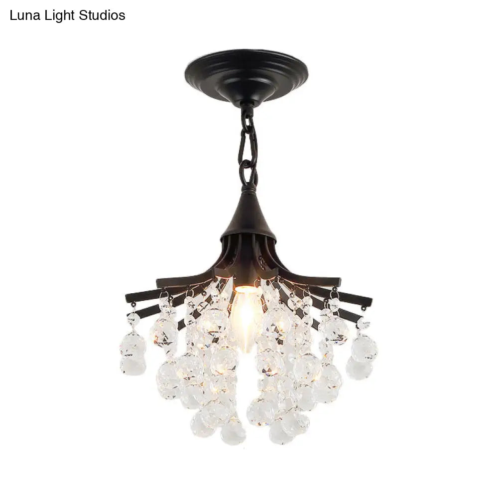 Metal Chandelier With Crystal Drop And Bare Bulb Design Black