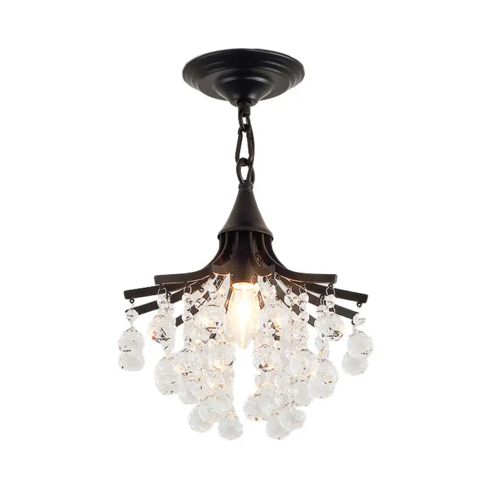 Crystal Drops Single Bulb Metal Chandelier - Elegant Lighting Solution Black