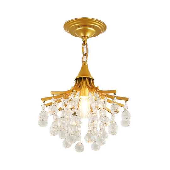 Crystal Drops Single Bulb Metal Chandelier - Elegant Lighting Solution Gold