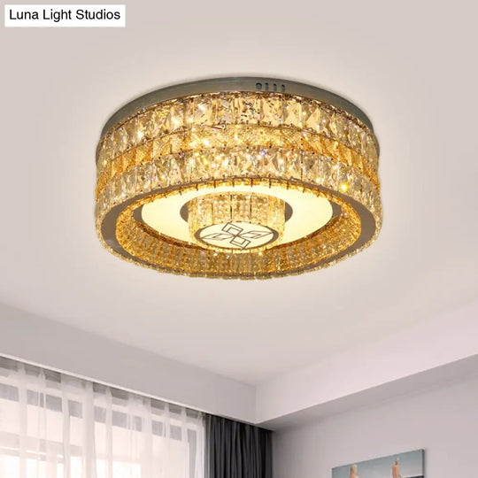 Crystal Drum Flush Mount Led Ceiling Light For Modern Living Room