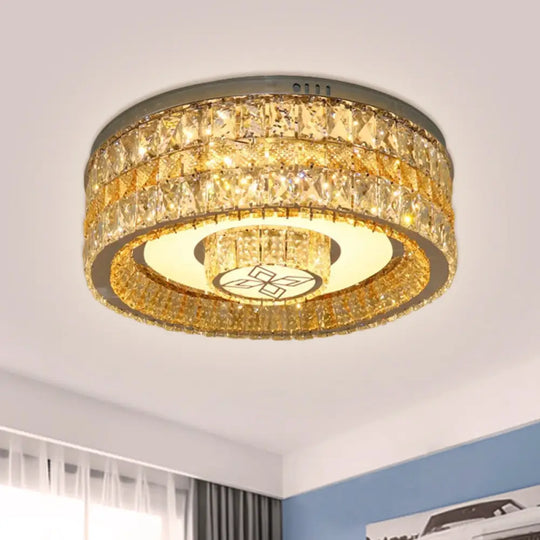 Crystal Drum Flush Mount Led Ceiling Light For Modern Living Room Clear