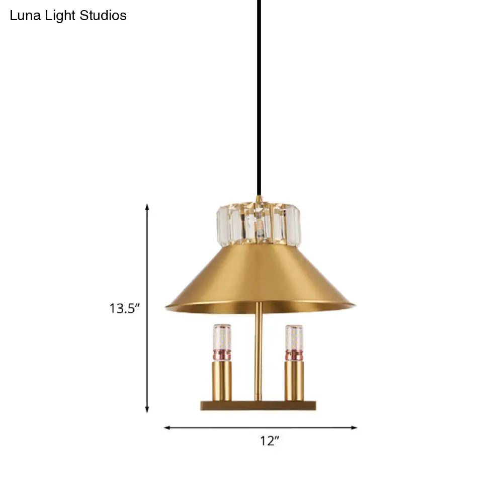 Simple Crystal Embedded 1-Light Brass House Pendant Light - Bedroom Hanging Lamp Kit