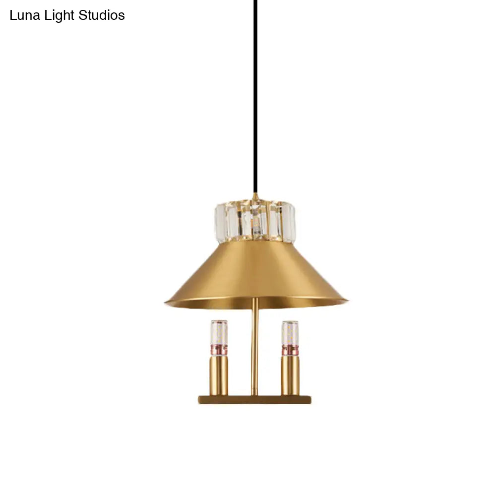 Crystal-Embedded Brass House Pendant Light For Bedroom - Elegant Single-Light Suspension Kit