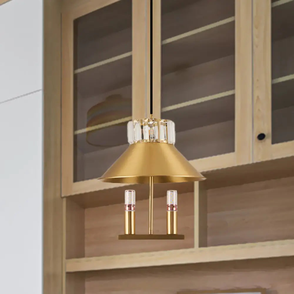 Crystal-Embedded Brass House Pendant Light For Bedroom - Elegant Single-Light Suspension Kit