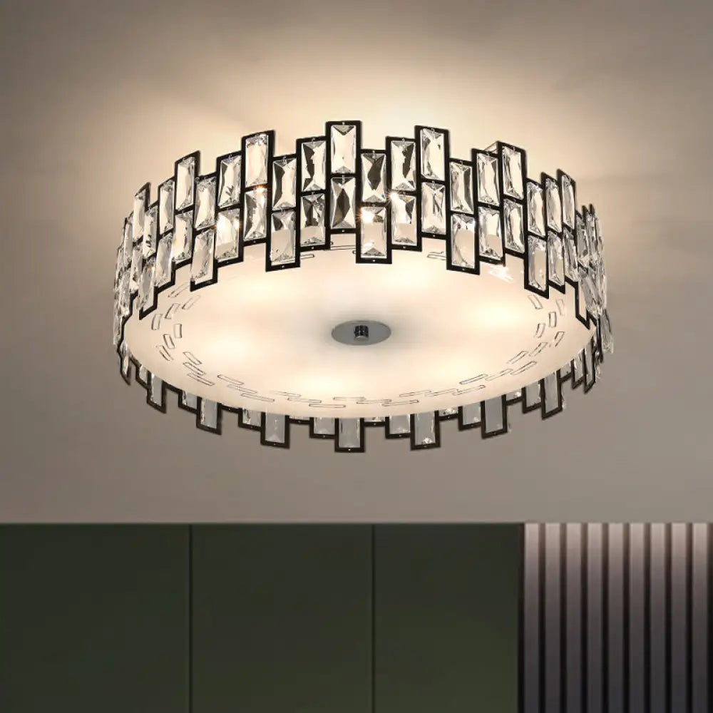 Crystal Embedded Drum Flush Mount Light - Contemporary Design 6/8 Heads 19.5’/23.5’ Width Clear