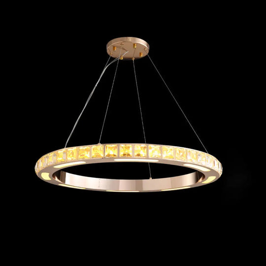 Crystal-Embedded Led Chandelier Ring Pendant Light For Living Room With Gold Finish / 31.5’