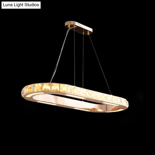 Crystal Embedded Gold Ring Chandelier With Led Pendant Light For Living Room / 35.5