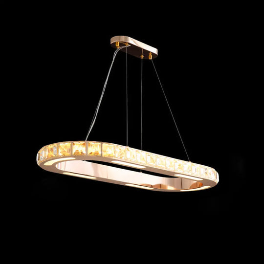 Crystal-Embedded Led Chandelier Ring Pendant Light For Living Room With Gold Finish / 35.5’