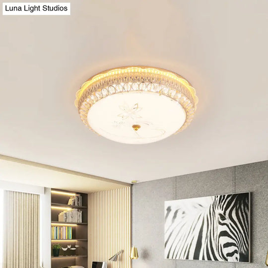 Crystal-Embedded Led Flush Mount Ceiling Light In Gold - Classic Bowl Design