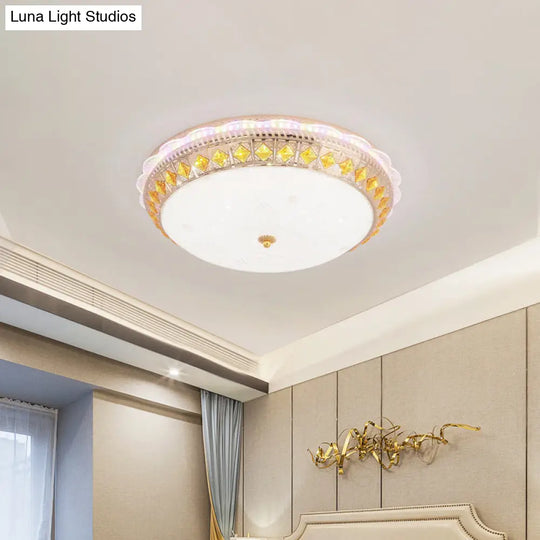 Crystal-Embedded Led Flush Mount Ceiling Light In Gold - Classic Bowl Design
