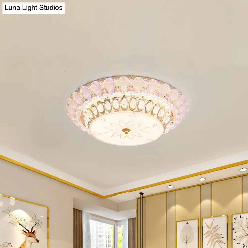 Crystal-Embedded Led Flush Mount Ceiling Light In Gold - Classic Bowl Design / C