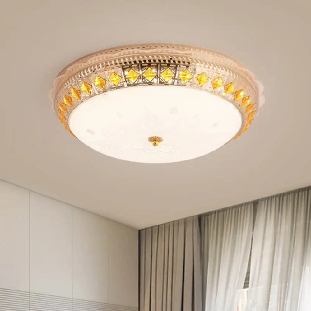 Crystal-Embedded Led Flush Mount Ceiling Light In Gold - Classic Bowl Design / B