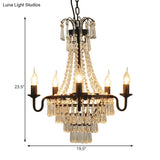 Crystal Empire Chandelier 5-Light Country Black Pendant Lighting With Exposed Bulbs For Living Room