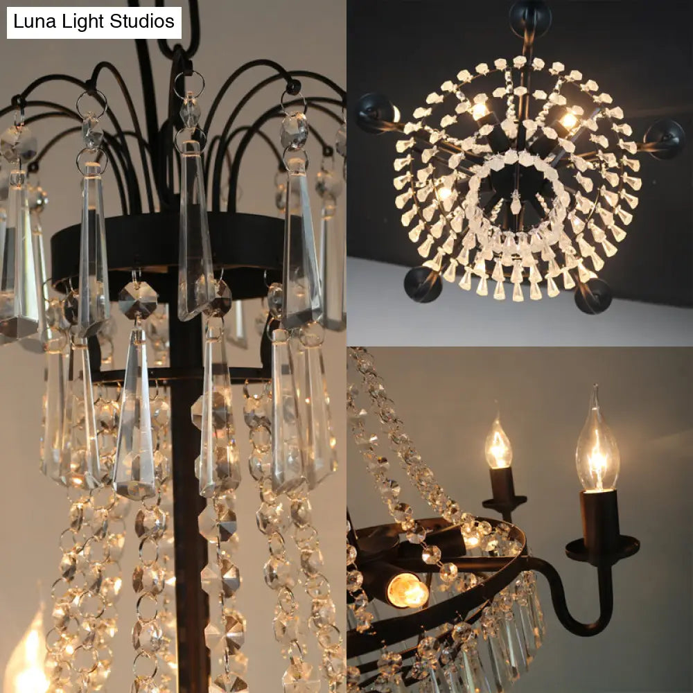 Crystal Empire Chandelier 5-Light Country Black Pendant Lighting With Exposed Bulbs For Living Room