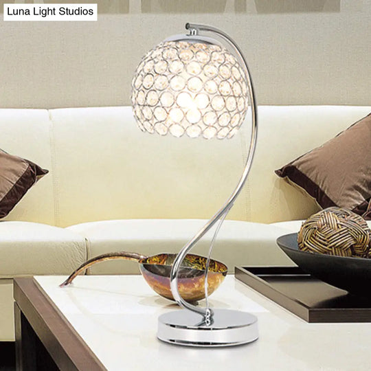 Crystal-Encrusted Chrome Nightstand Lamp - Modern Domed Table Light 1 Bulb Contemporary Design