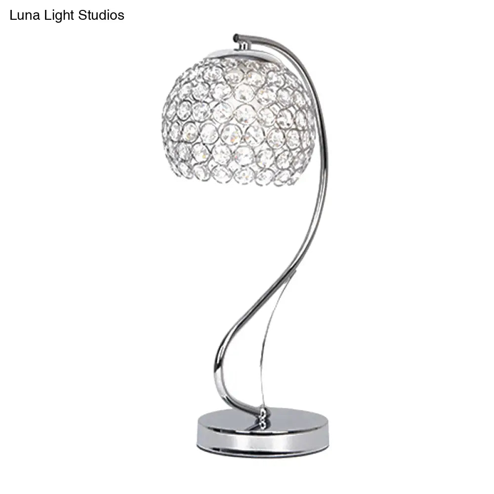 Crystal-Encrusted Chrome Nightstand Lamp - Modern Domed Table Light 1 Bulb Contemporary Design