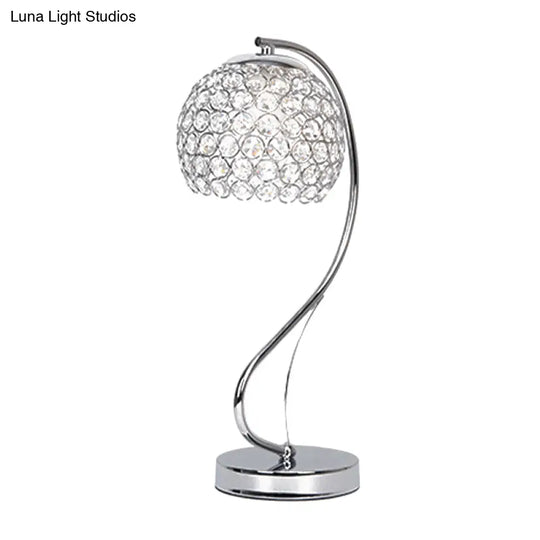 Crystal-Encrusted Chrome Nightstand Lamp - Modern Domed Table Light 1 Bulb Contemporary Design