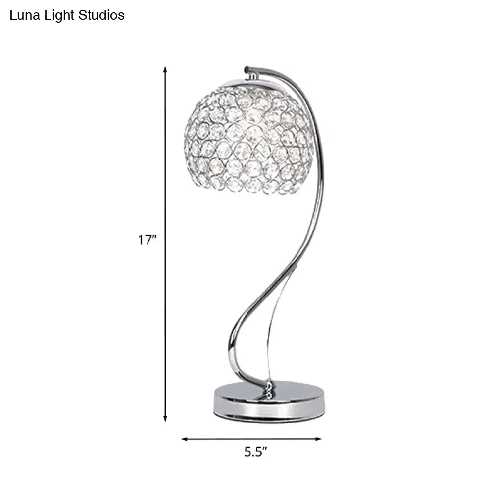 Crystal-Encrusted Chrome Nightstand Lamp - Modern Domed Table Light 1 Bulb Contemporary Design