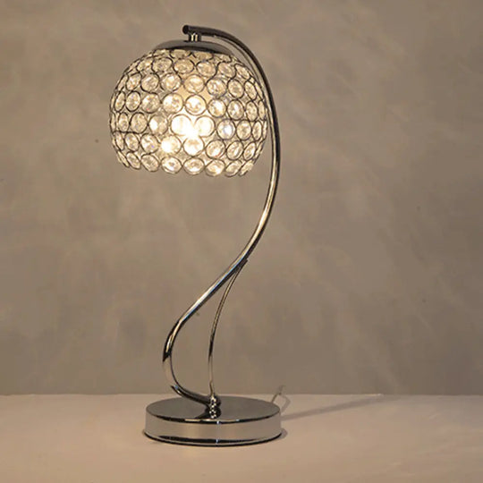 Crystal-Encrusted Chrome Nightstand Lamp - Modern Domed Table Light 1 Bulb Contemporary Design