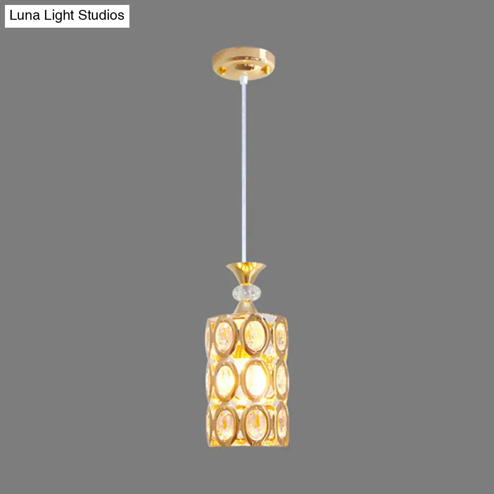 Modern Beveled Crystal Pendant With Gold Suspension: 1-Bulb Light