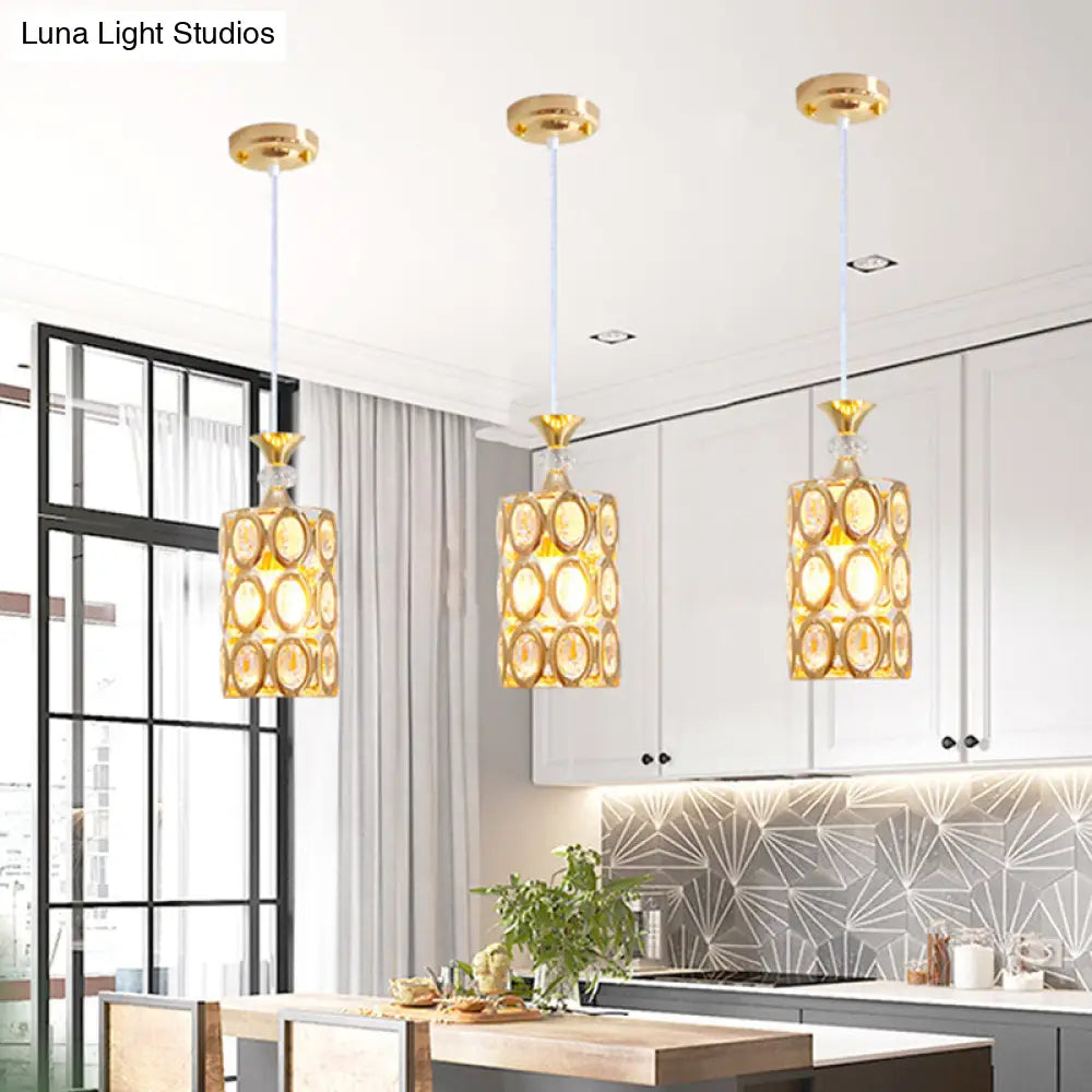 Modern Beveled Crystal Pendant With Gold Suspension: 1-Bulb Light