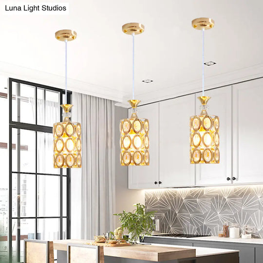 Modern Beveled Crystal Pendant With Gold Suspension: 1-Bulb Light