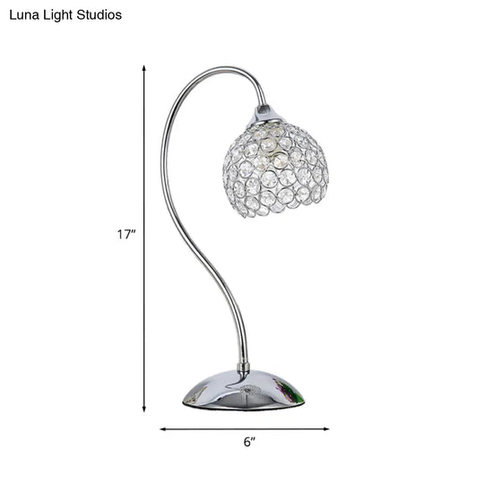 Crystal-Encrusted Dome Table Lamp: Modernist Chrome Desk Light With Gooseneck Arm