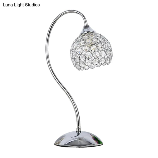 Crystal-Encrusted Dome Table Lamp: Modernist Chrome Desk Light With Gooseneck Arm