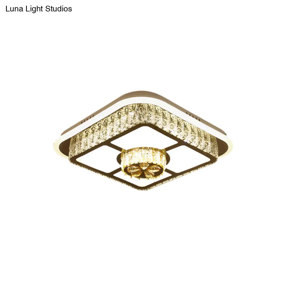 Crystal - Encrusted Led Flushmount Ceiling Light For Bedroom - Modernist White Square And