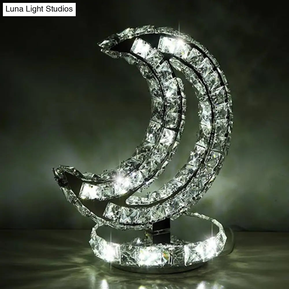 Crystal-Encrusted Led Night Lamp In Warm/White Light - Crescent/Circle/Heart Design Romantic And