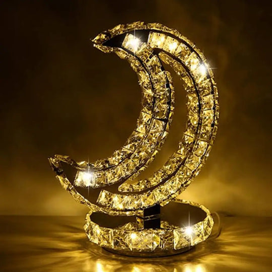 Crystal-Encrusted Led Night Lamp In Warm/White Light - Crescent/Circle/Heart Design Romantic And