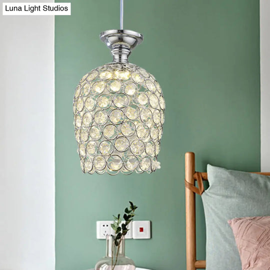 Elegant Crystal-Encrusted Wine Cup Pendant Light For Dining Room In Chrome