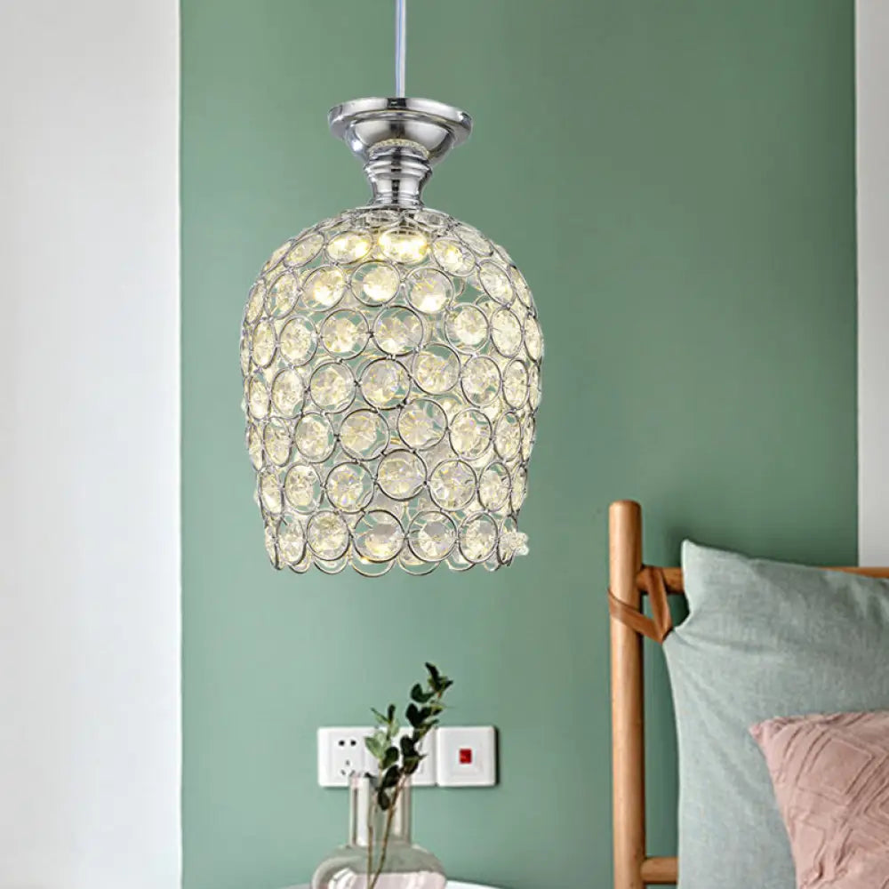 Crystal-Encrusted Wine Cup Ceiling Pendant Light - Chrome Finish