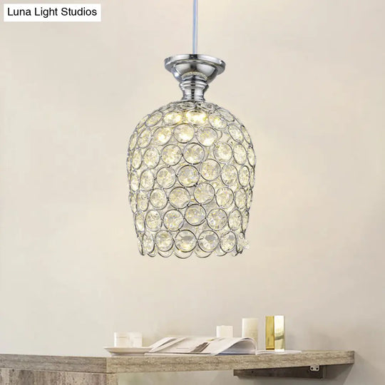 Elegant Crystal-Encrusted Wine Cup Pendant Light For Dining Room In Chrome