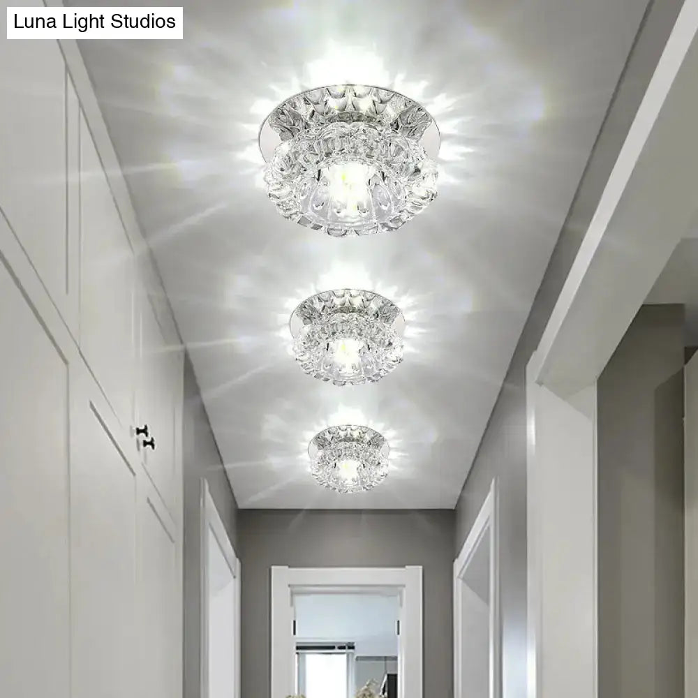 Crystal Floral Ceiling Mount Light: Modern Led Chrome Flush Porch Fixture