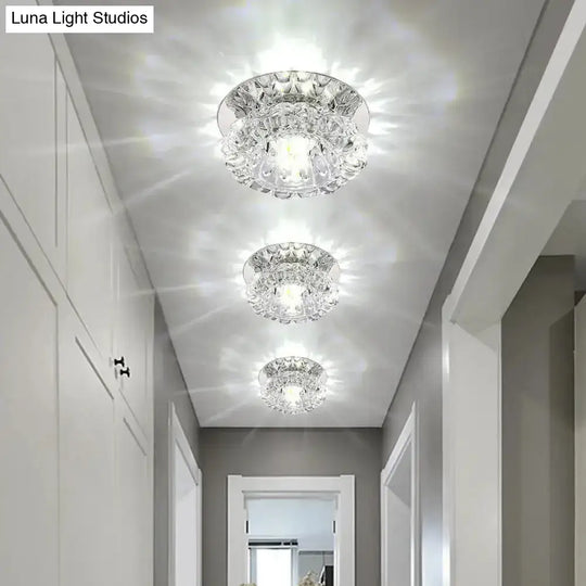 Crystal Floral Ceiling Mount Light: Modern Led Chrome Flush Porch Fixture