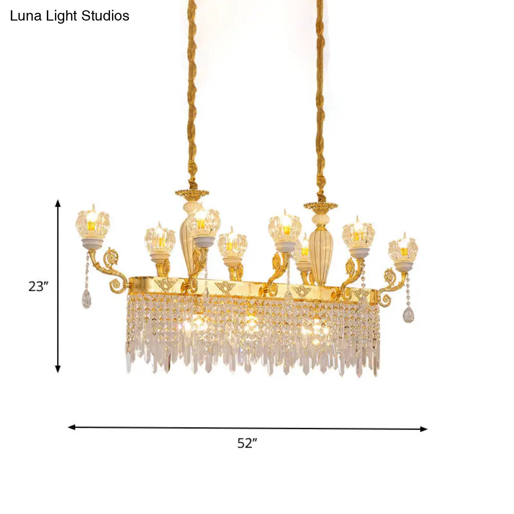 Crystal Floral Island Pendant Lamp - Modern Gold Dining Room Light Fixture With 6/8-Light Option