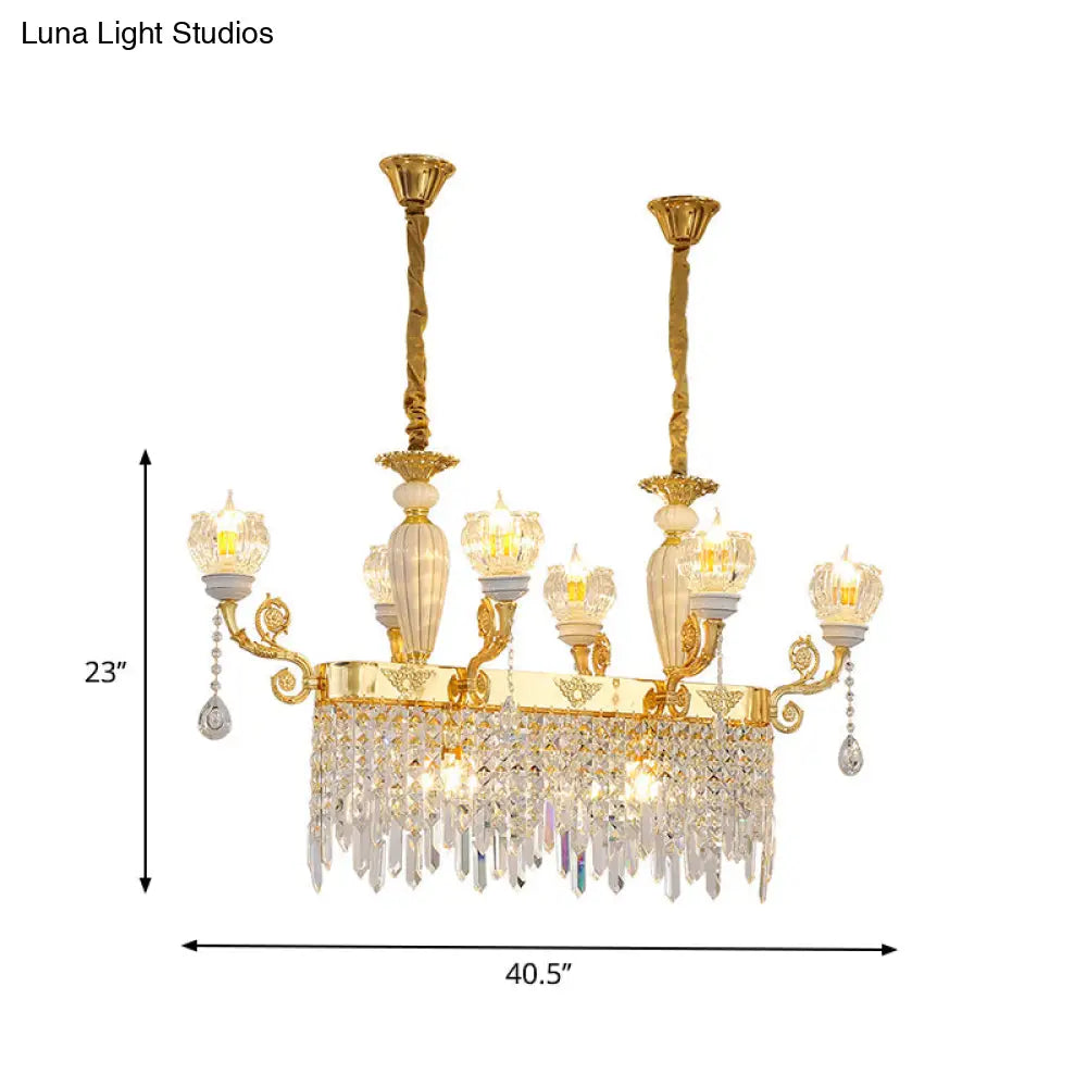 Crystal Floral Island Pendant Lamp - Modern Gold Dining Room Light Fixture With 6/8-Light Option