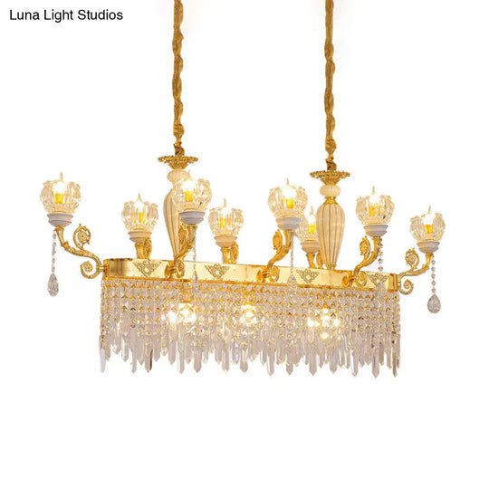 Crystal Floral Island Pendant Lamp - Modern Gold Dining Room Light Fixture With 6/8-Light Option