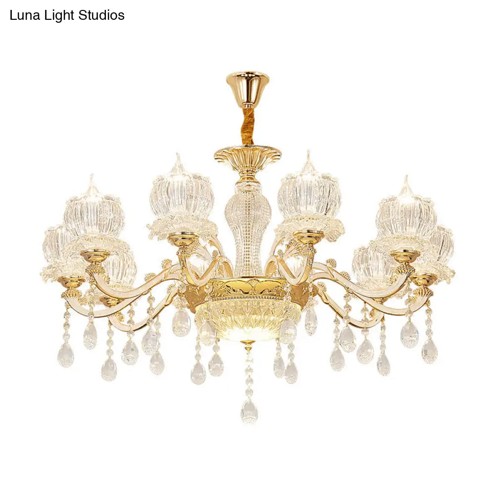 Crystal Flower Ceiling Chandelier With Clear Draping - Traditional Living Room Lighting