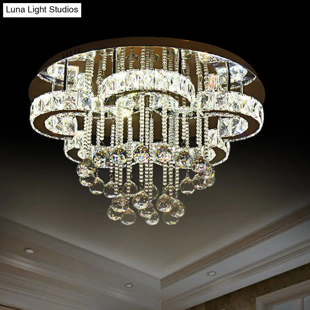 Crystal Flower Ceiling Led Semi Flush Mount With Chrome Droplet Accent