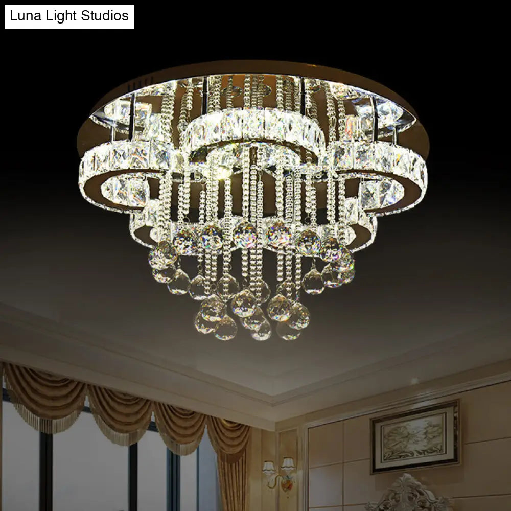 Crystal Flower Ceiling Led Semi Flush Mount With Chrome Droplet Accent