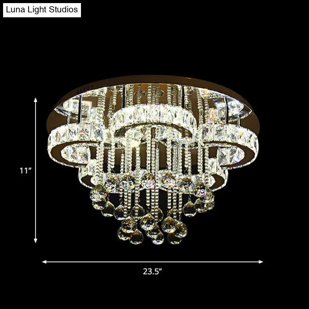 Crystal Flower Ceiling Led Semi Flush Mount With Chrome Droplet Accent