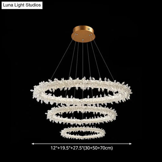 Contemporary Crystal Flower Ring Chandelier - Stylish Hanging Light Fixture For Living Room