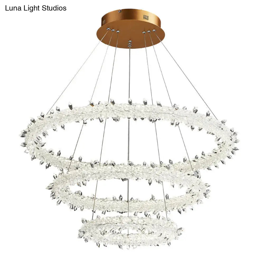 Contemporary Crystal Flower Ring Chandelier - Stylish Hanging Light Fixture For Living Room